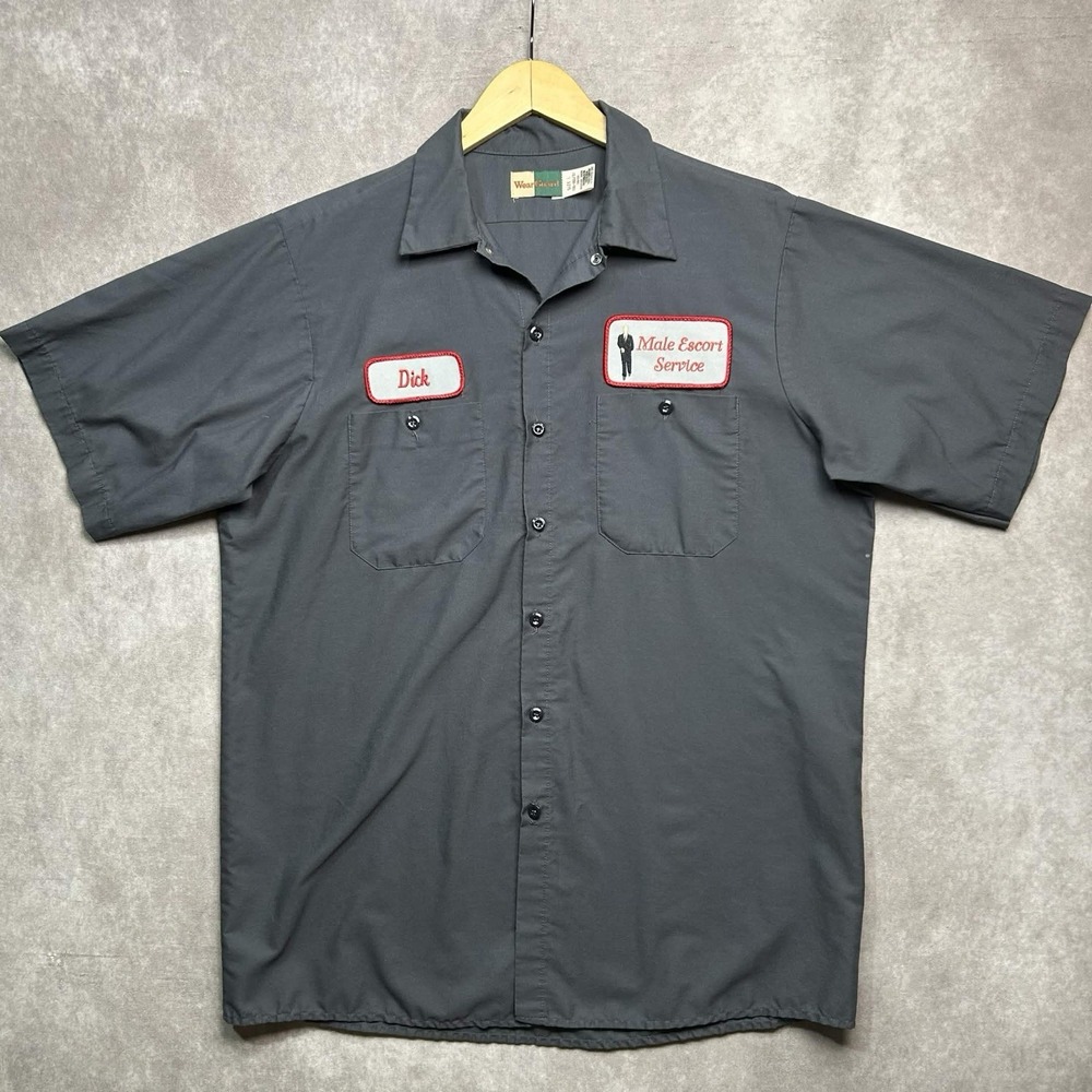 Vintage "Dick" Male Escort Service Gay Interest Button Down L Shirt - Halloween